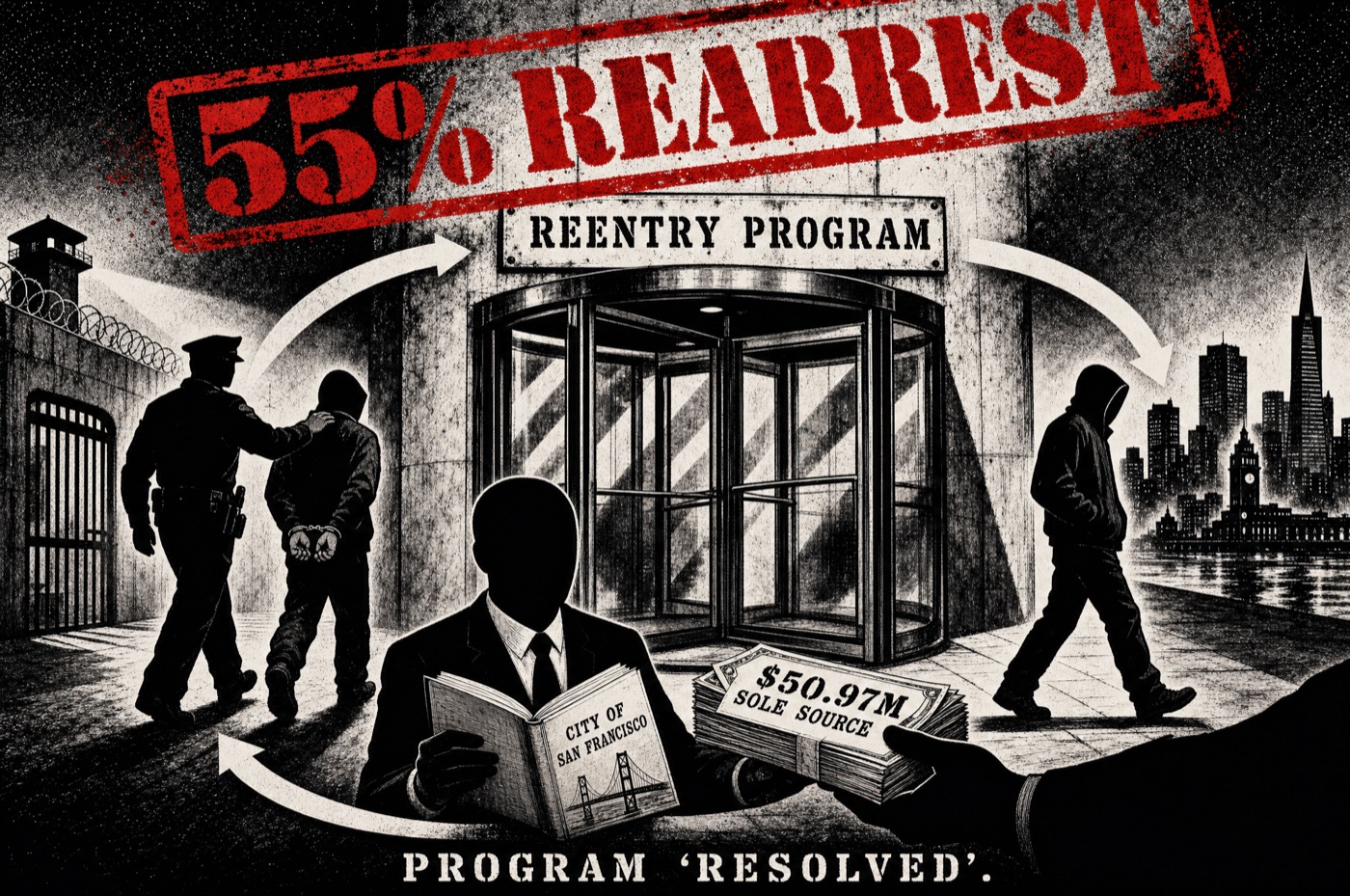 SF Reentry: $50.97M sole-source contract with 55% rearrest rate vs the Sheriff's claimed under-10%